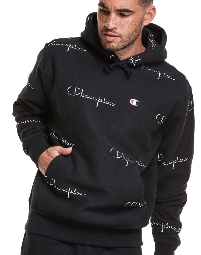 Champion Reverse Weave All Over Print Hoodie Heren - Zwart - Belgie 3790GNWMX